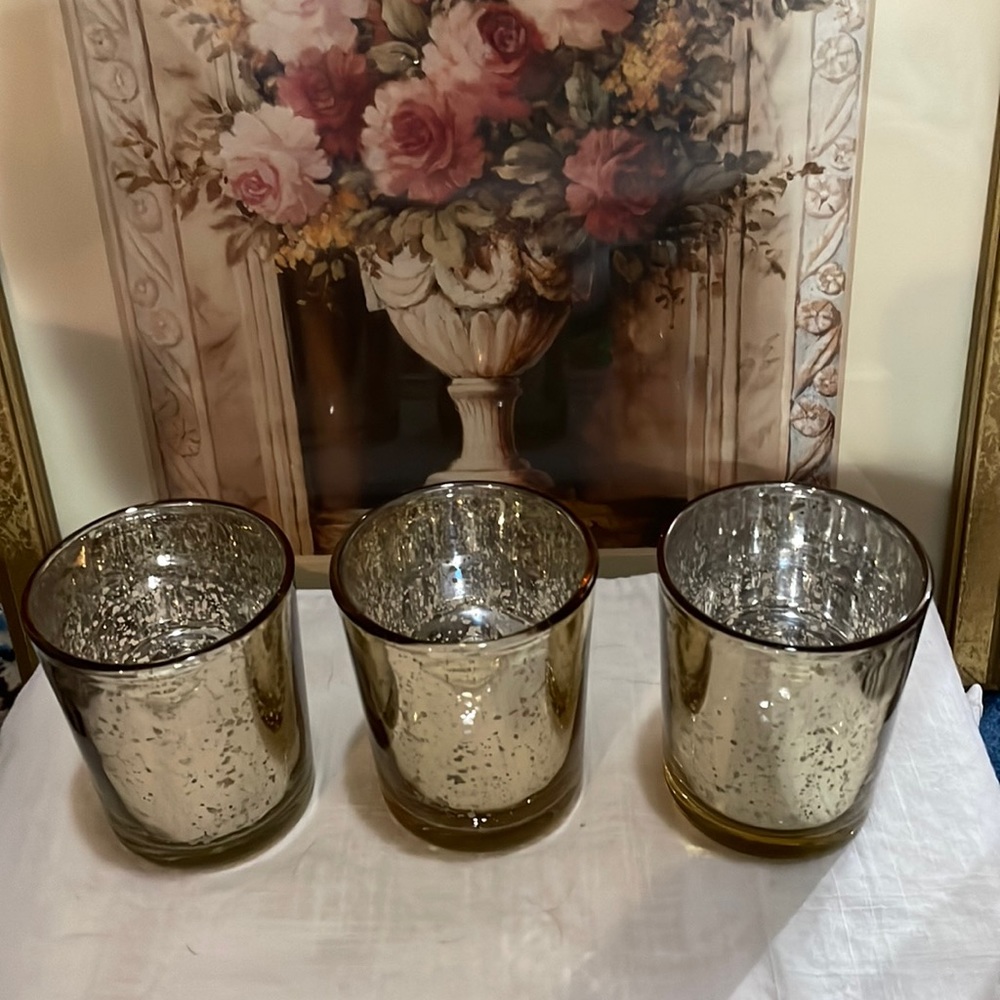 Golden glitter set of 3 glass votive candle holders from Pier1
